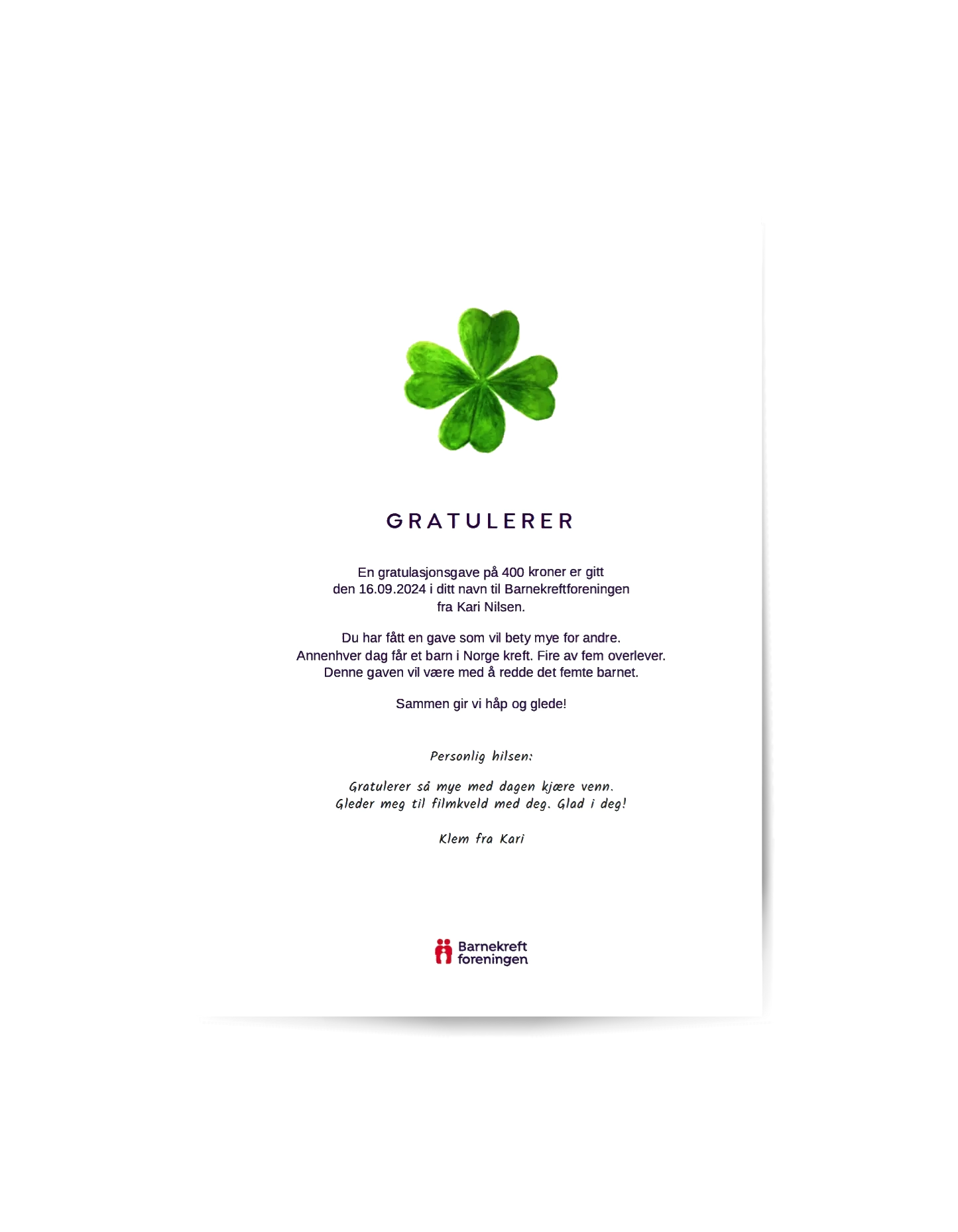 Digitalt gavekort med firkløver