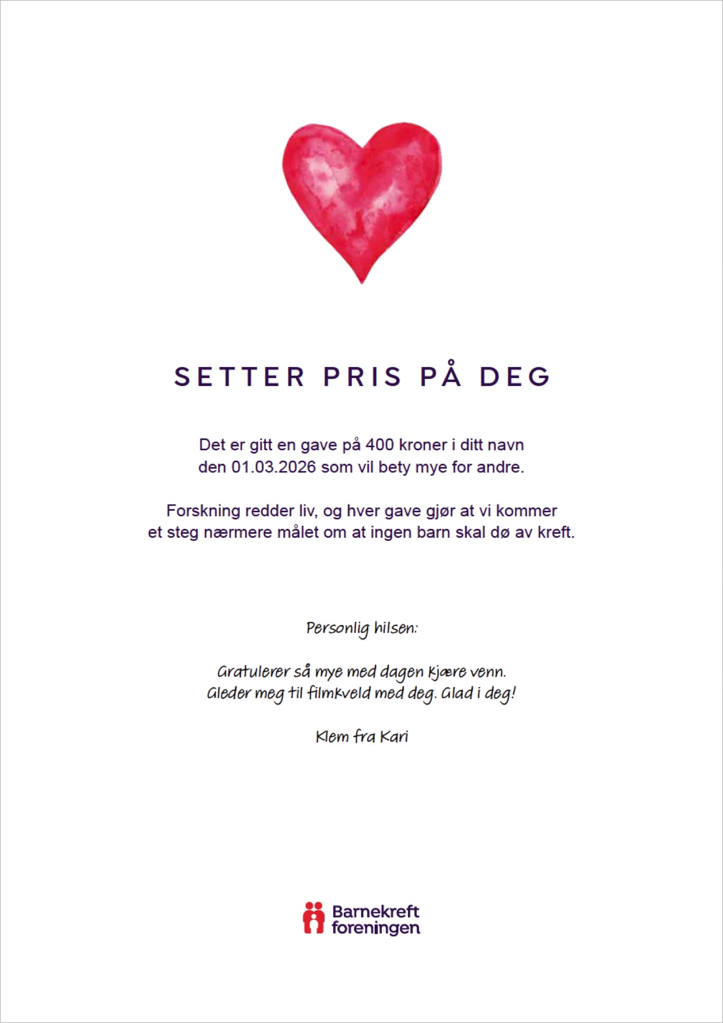 Digitalt gavekort med hjerte