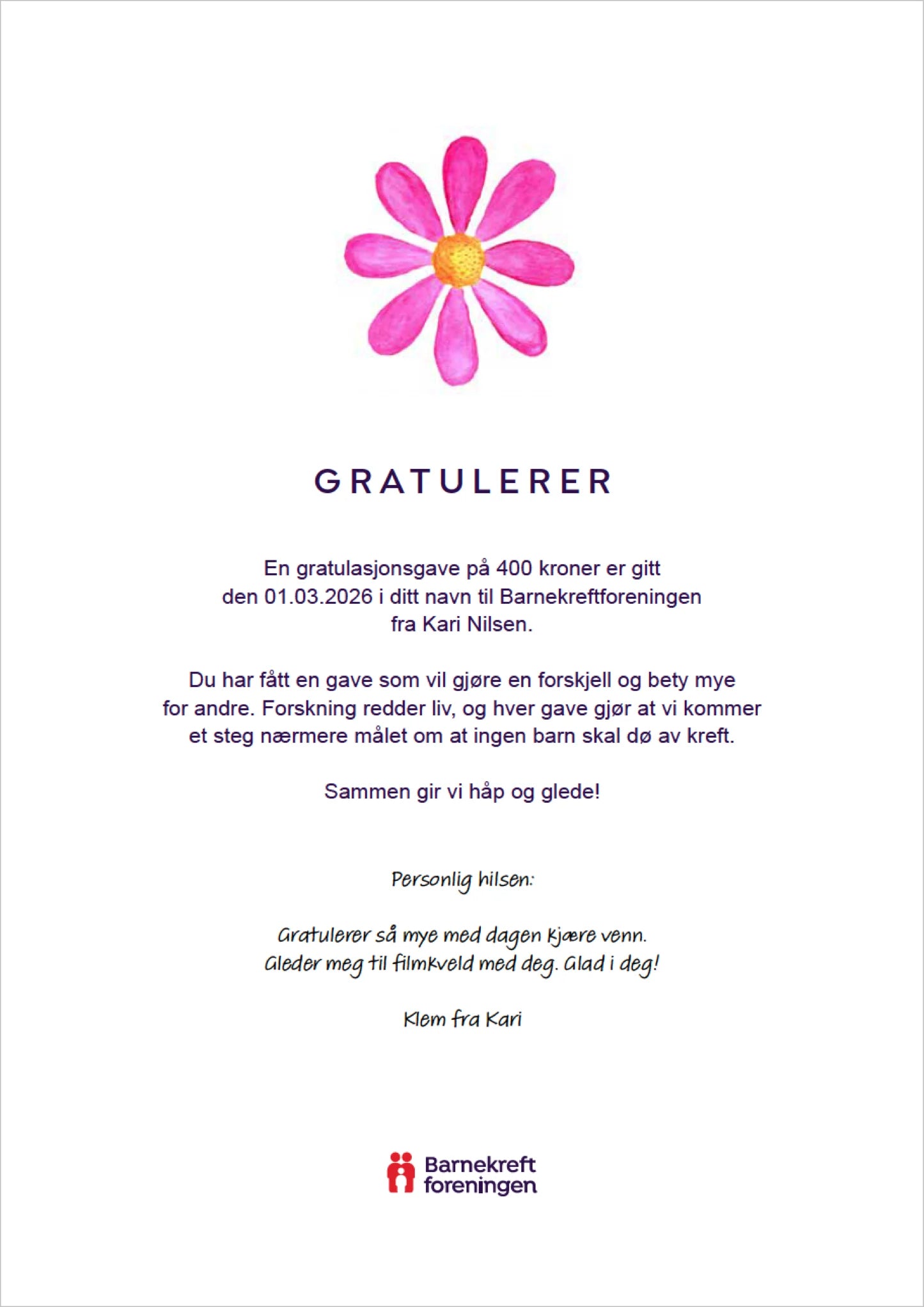 Digitalt gavekort med blomst